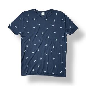 Zara Pineapple Print Short Sleeve T-Shirt Men’s Size Large Navy White